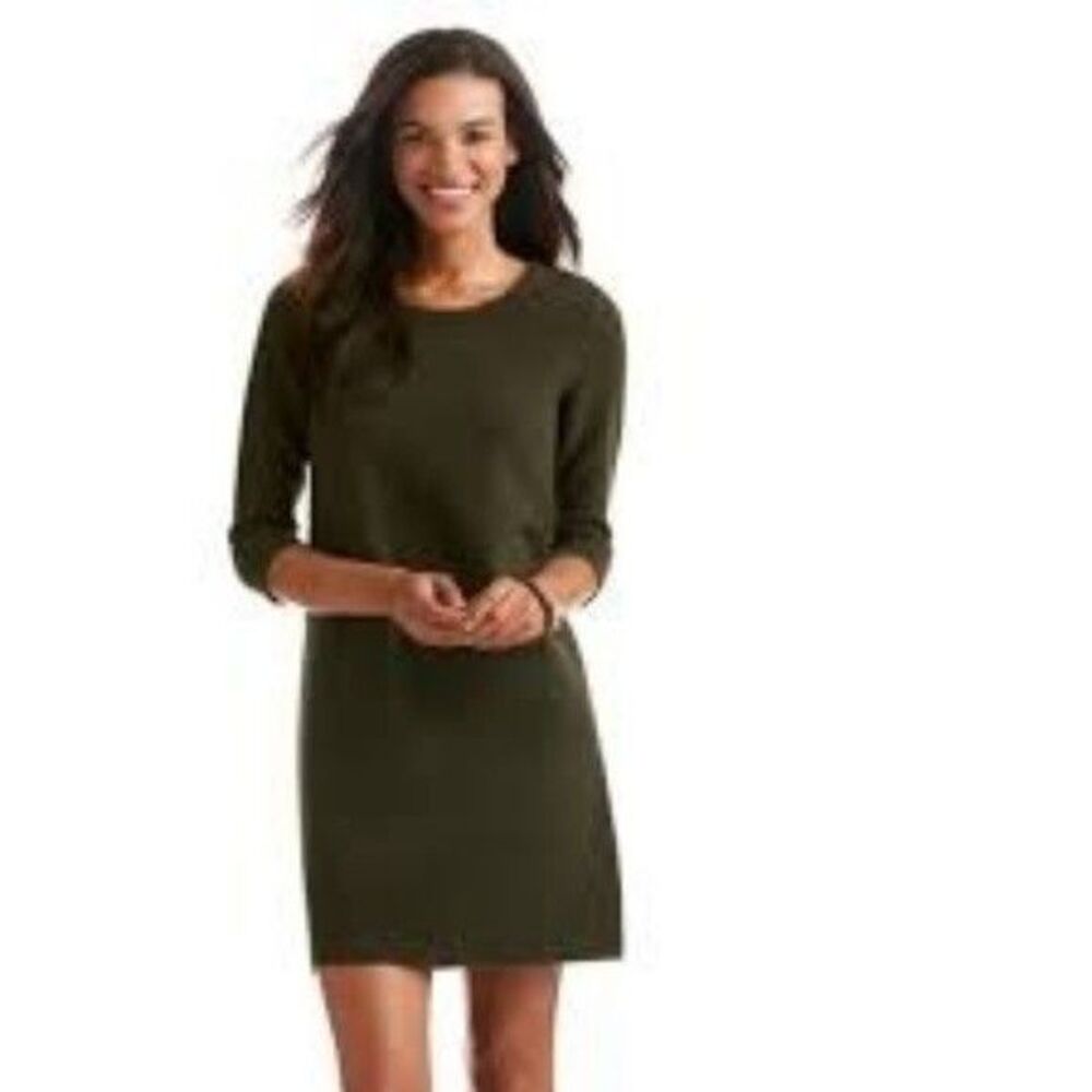 Vineyard Vines Olive Green Shift Dress M Ottoman Cotton Rib Knit Preppy Coastal